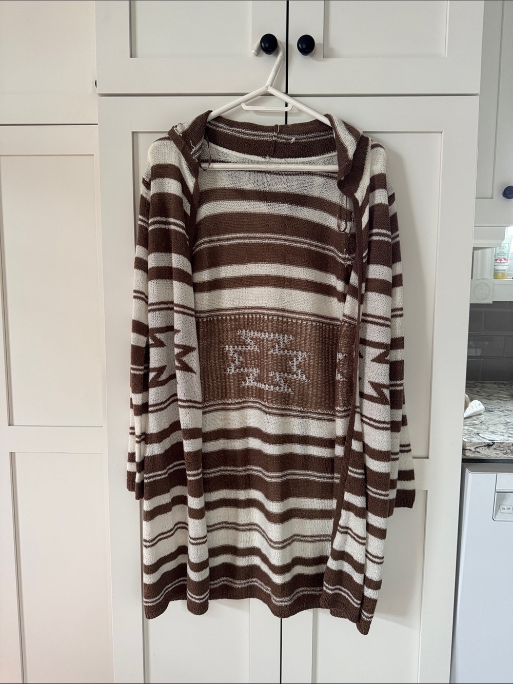 Brown & Cream Striped Aztec Hooded Sweater Cardigan